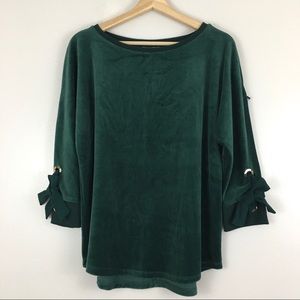 Charter Club Hunter Green Velour Plush Blouse M